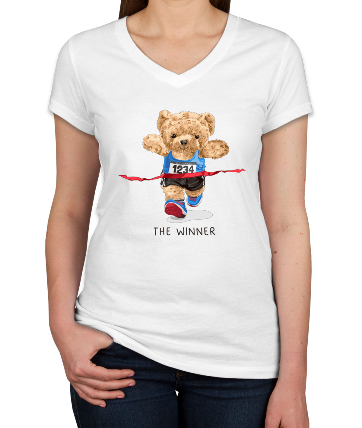 Teddy Bear Runner Women's V Neck T-shirt