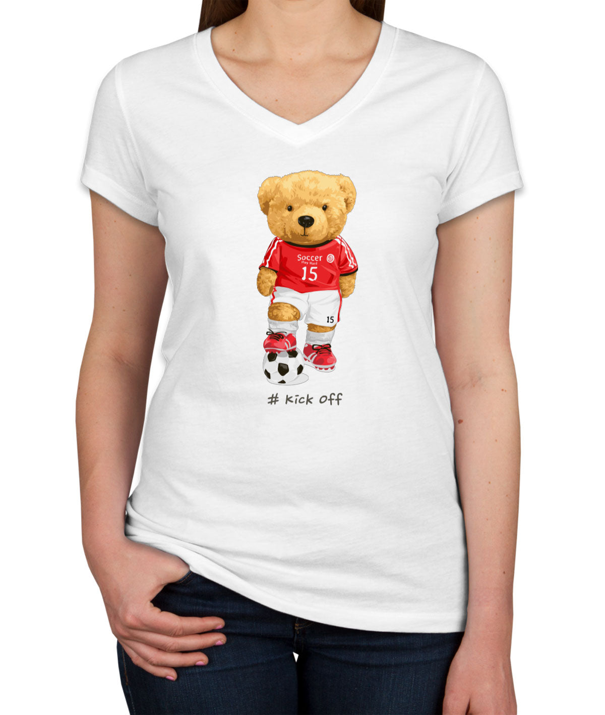 Teddy Bear Soccer Women's V Neck T-shirt