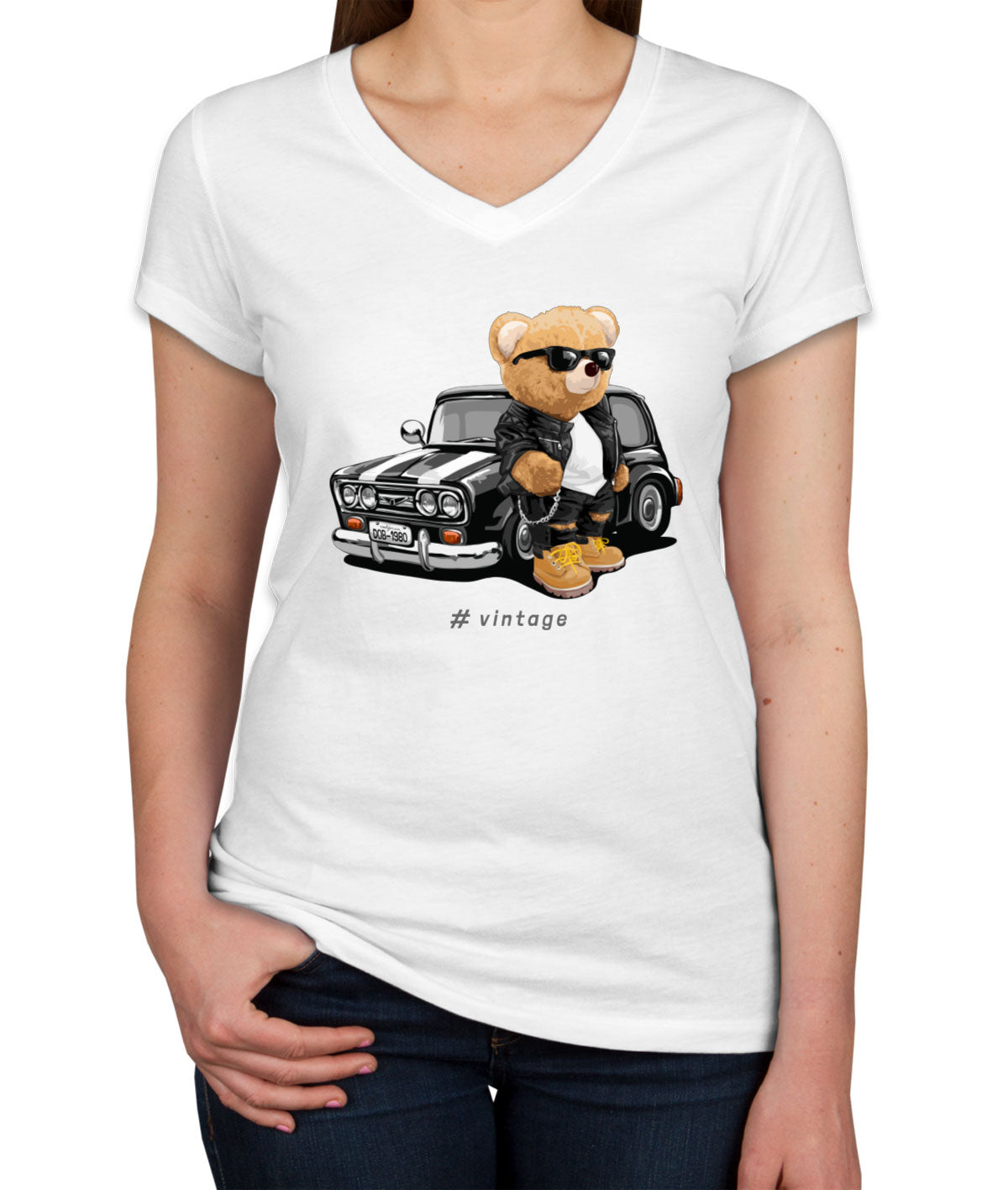 Teddy Bear Vintage Women's V Neck T-shirt