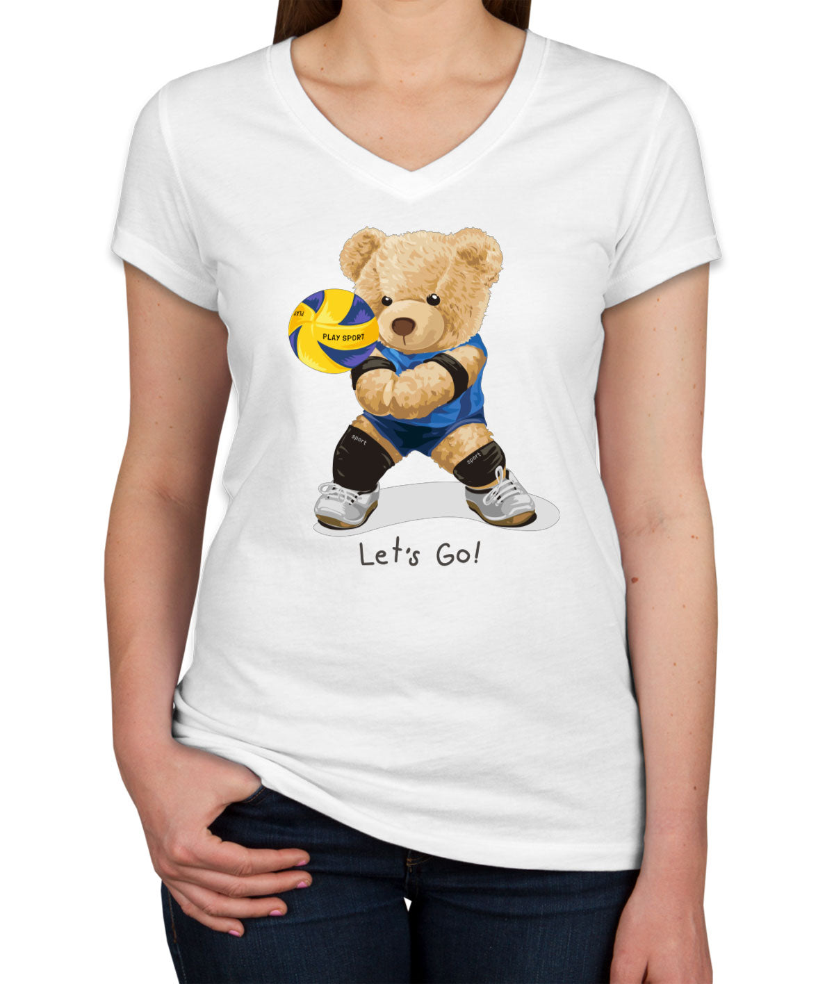 Teddy Bear Volleyball Women's V Neck T-shirt