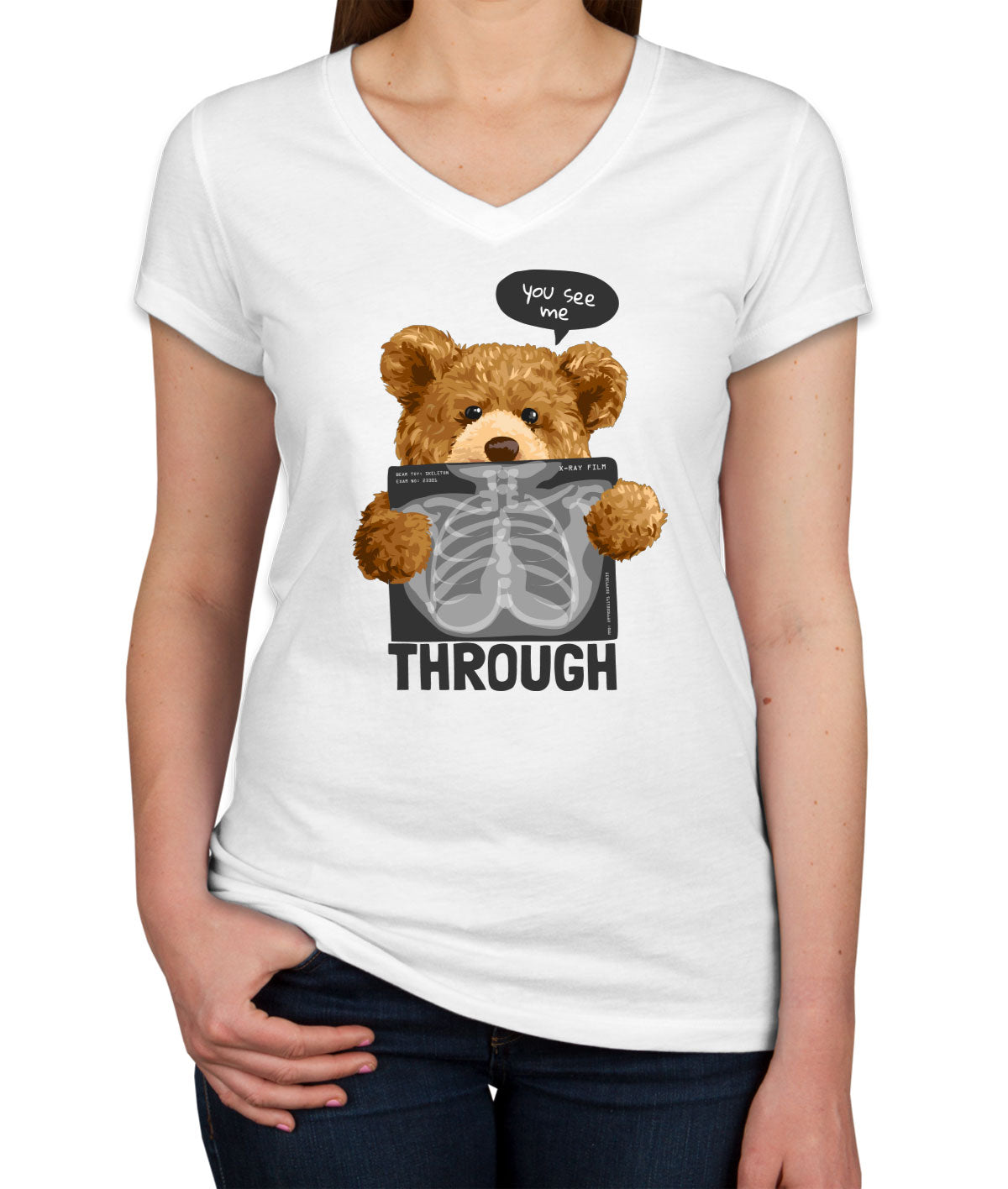 Teddy Bear XRay Women's V Neck T-shirt