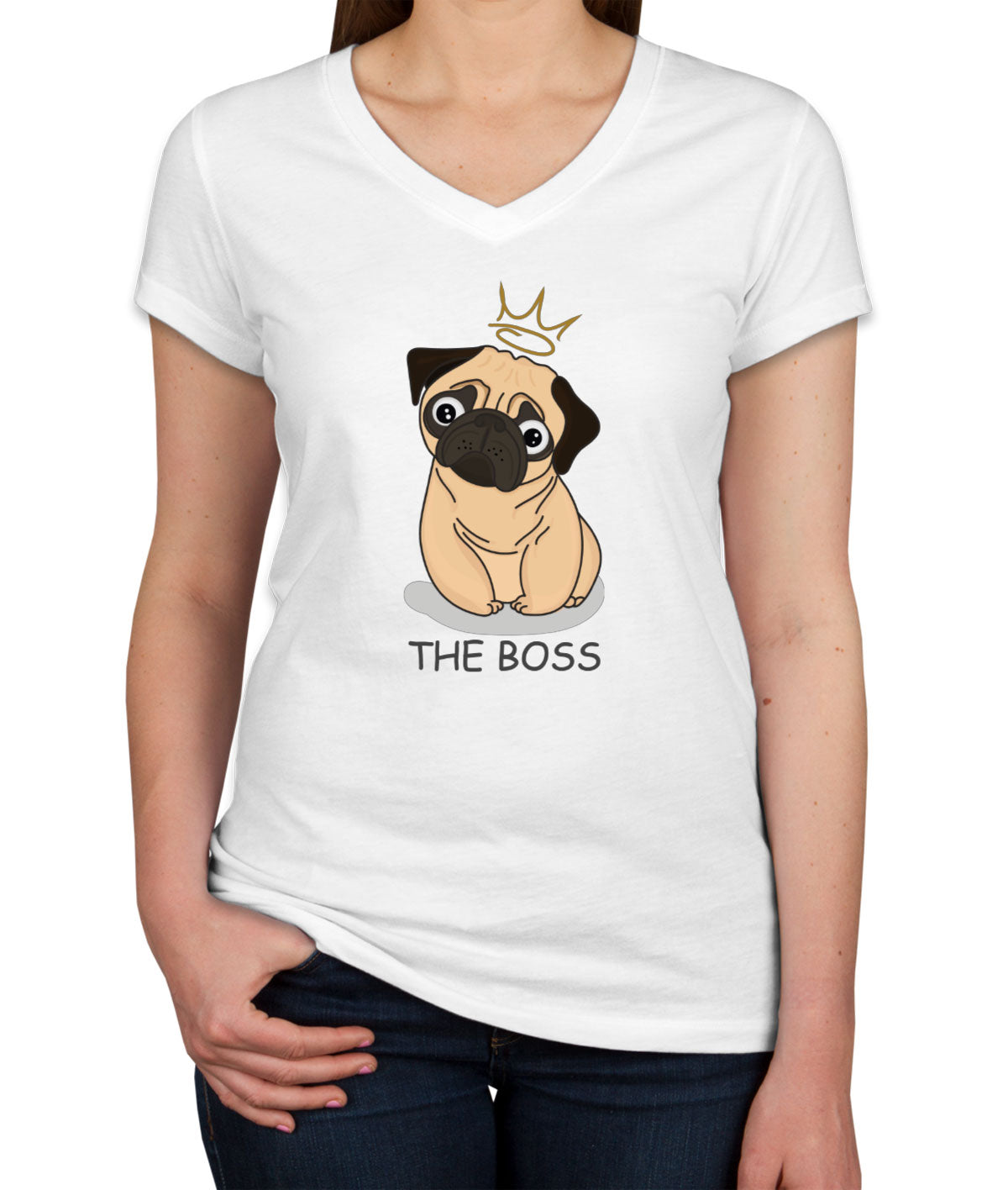 The Boss Pug Women's V Neck T-shirt