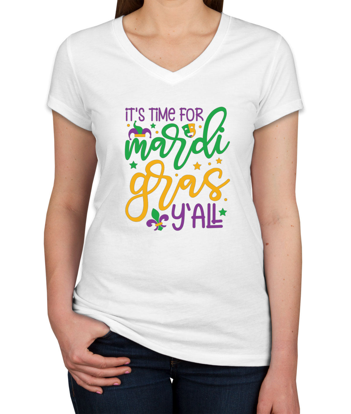 It's Time For Mardi Gras Y'All Women's V Neck T-shirt