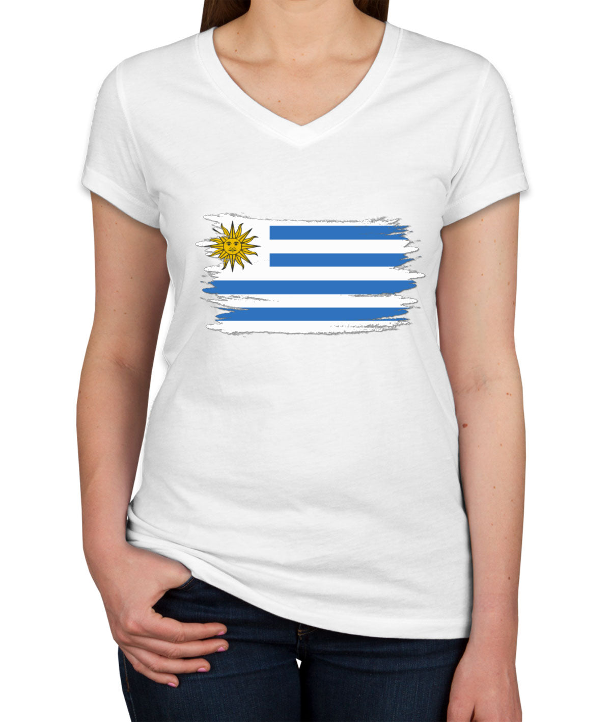 Uruguay Flag Women's V Neck T-shirt