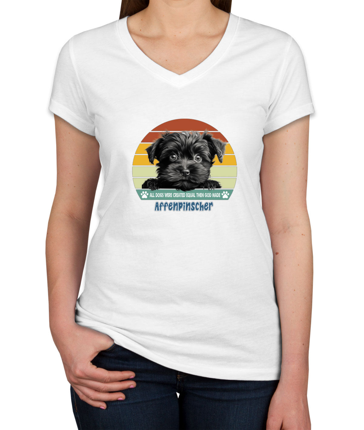 All Dogs Were Created Equal Affenpinscher Women's V Neck T-shirt