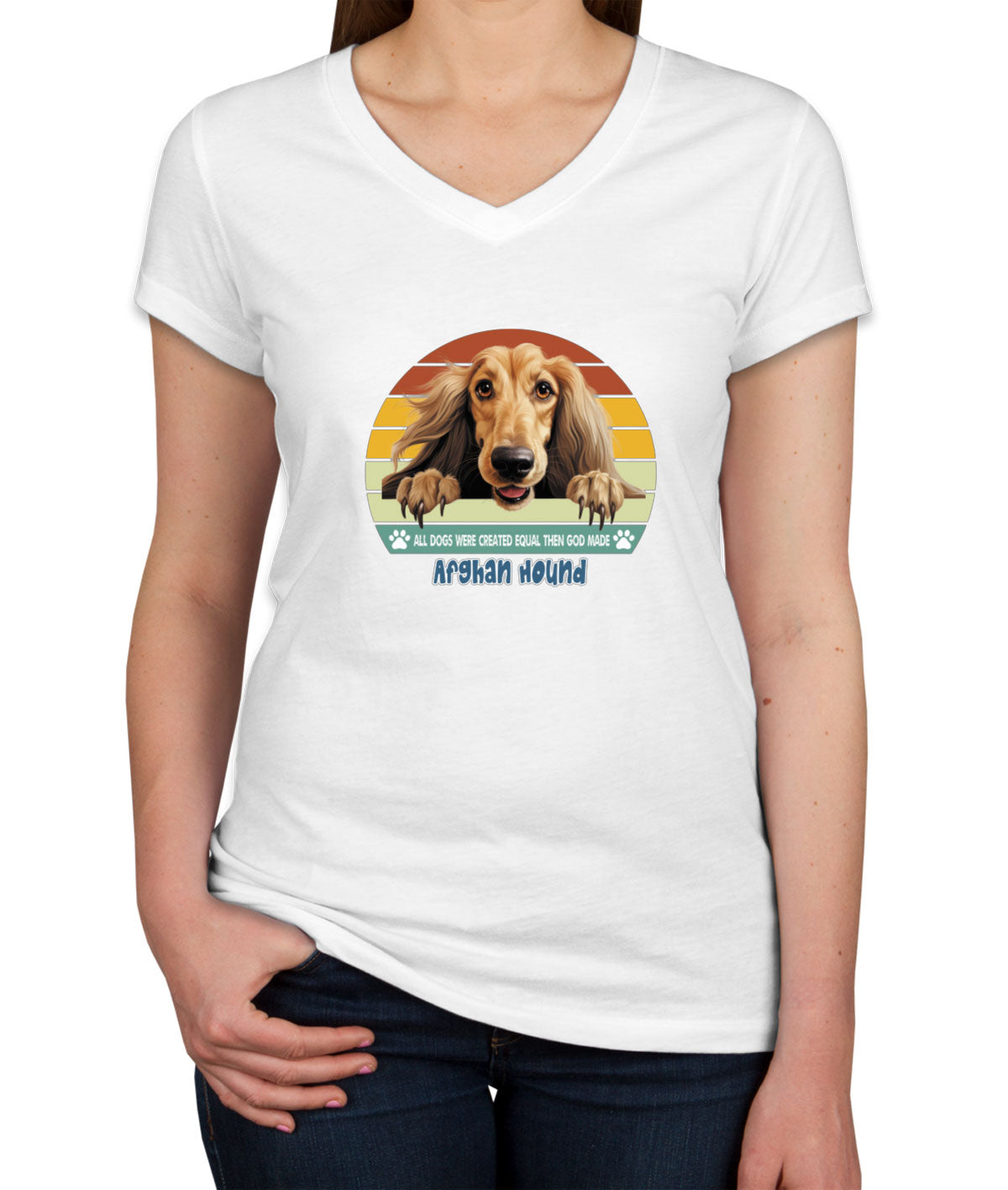 All Dogs Were Created Equal Afghan Hound Women's V Neck T-shirt