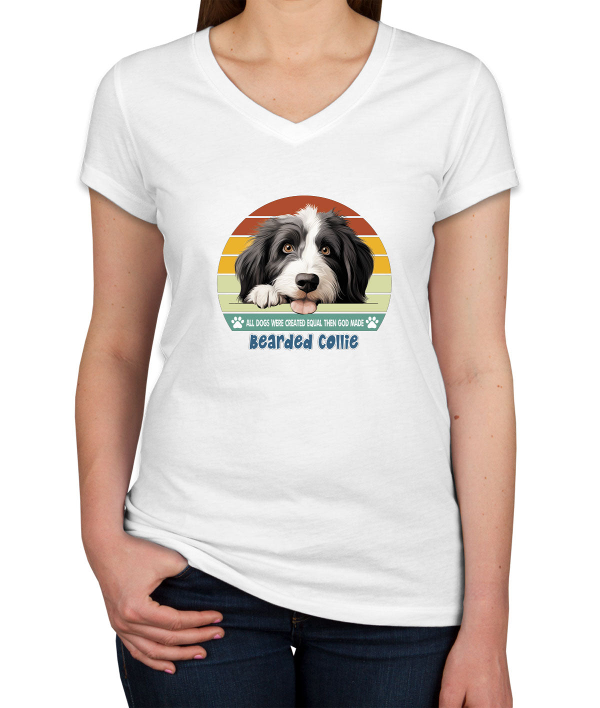 All Dogs Were Created Equal Bearded Collie Women's V Neck T-shirt