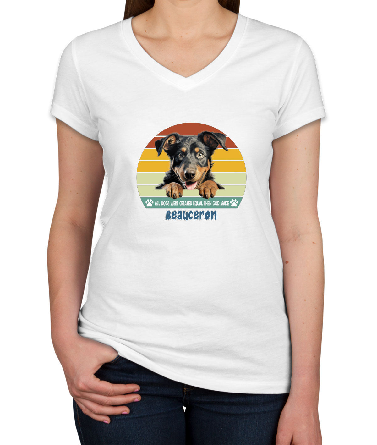 All Dogs Were Created Equal Beauceron Women's V Neck T-shirt