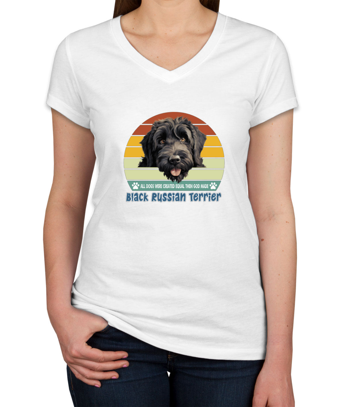 All Dogs Were Created Equal Black Russian Terrier Women's V Neck T-shirt