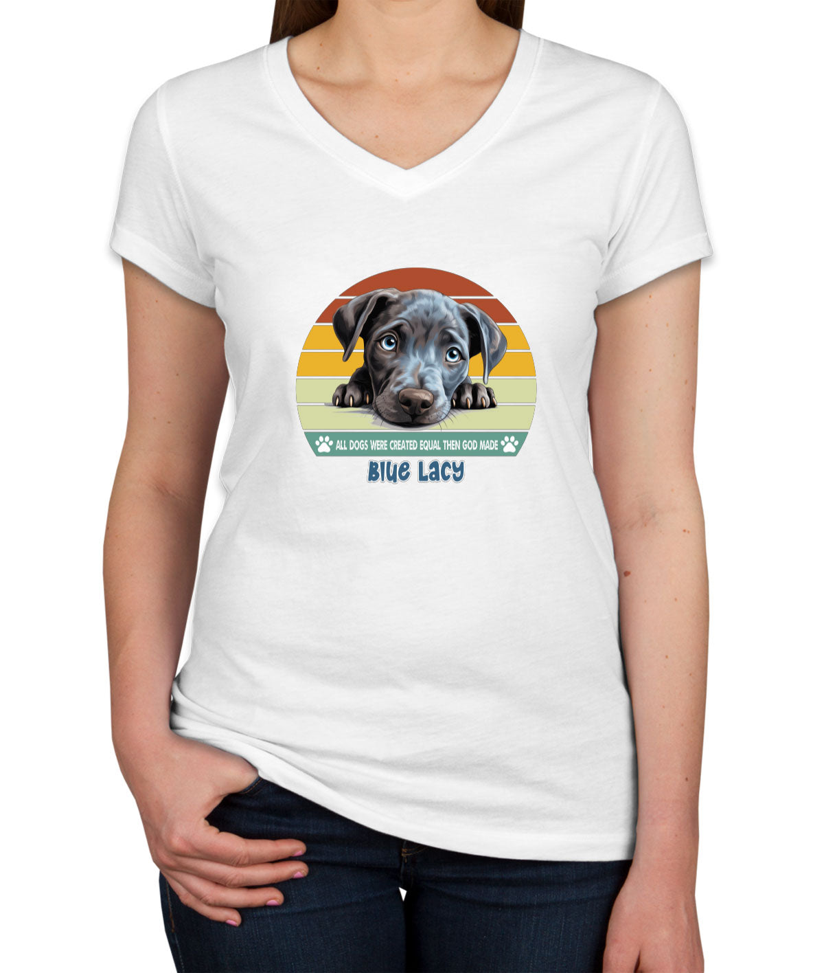 All Dogs Were Created Equal Blue Lacy Women's V Neck T-shirt