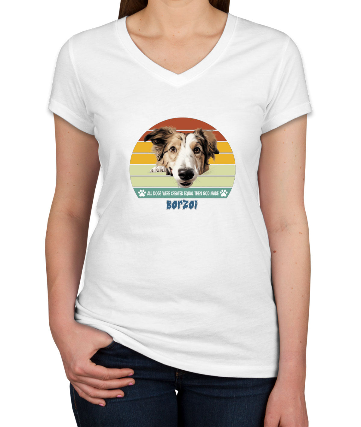 All Dogs Were Created Equal Borzoi Women's V Neck T-shirt