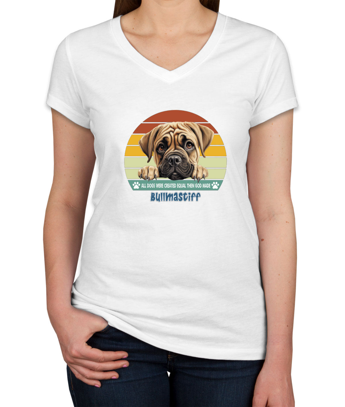 All Dogs Were Created Equal Bullmastiff Women's V Neck T-shirt