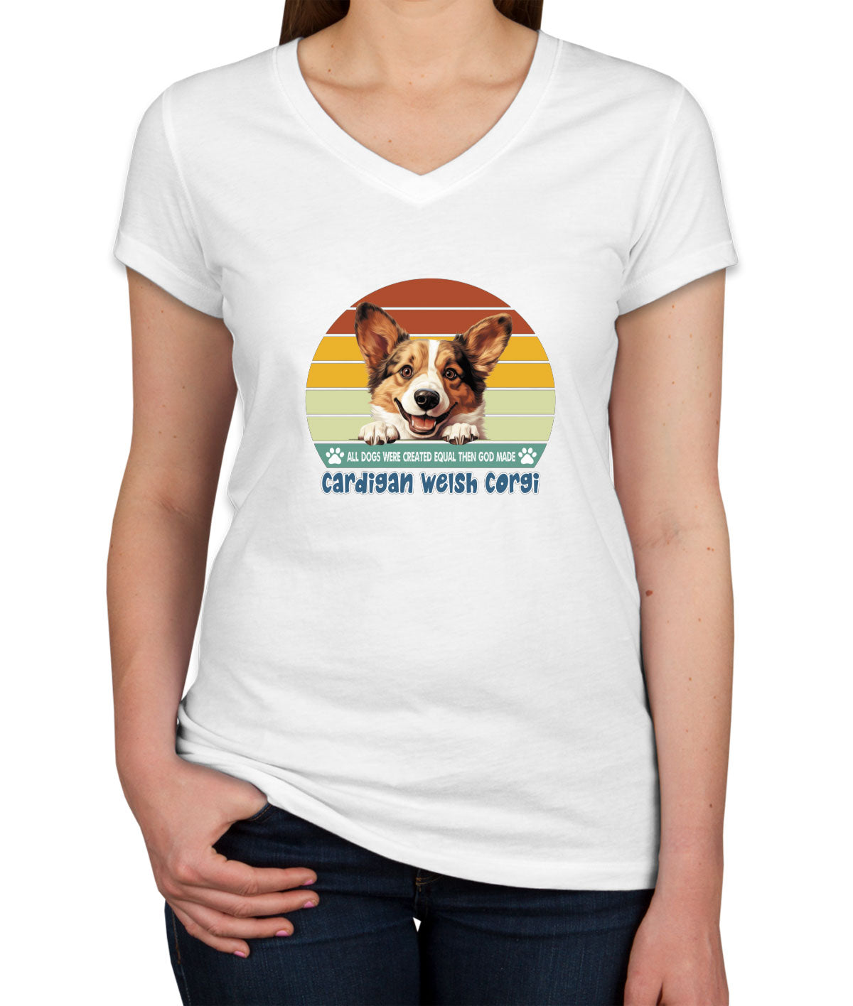 All Dogs Were Created Equal Cardigan Welsh Corgi Women's V Neck T-shirt