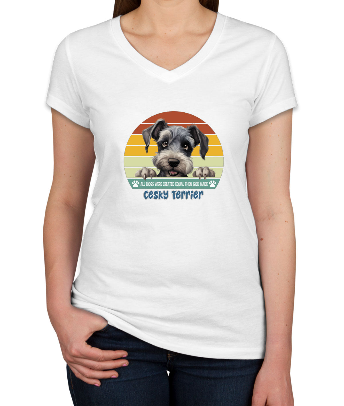 All Dogs Were Created Equal Cesky Terrier Women's V Neck T-shirt