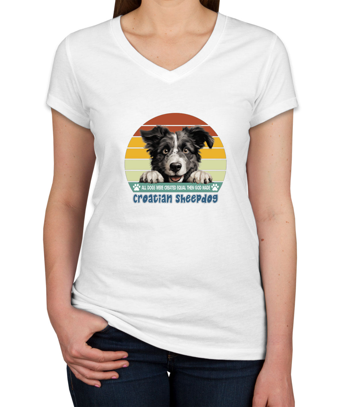 All Dogs Were Created Equal Croatian Sheepdog Women's V Neck T-shirt