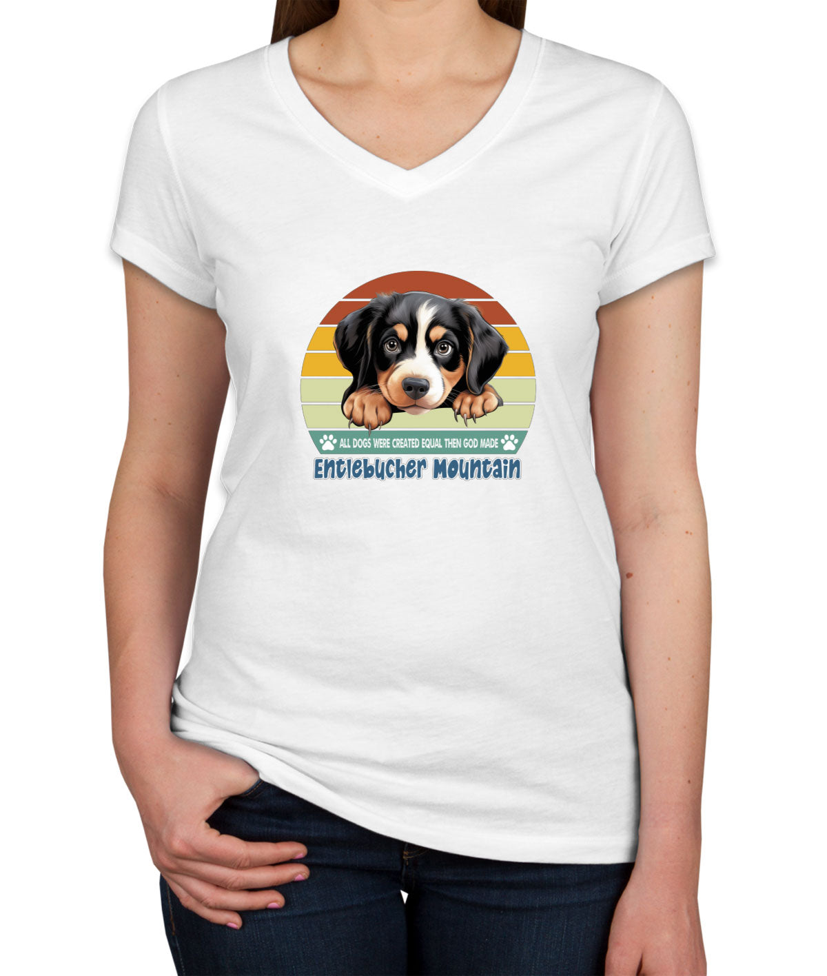 All Dogs Were Created Equal Entlebucher Mountain Women's V Neck T-shirt