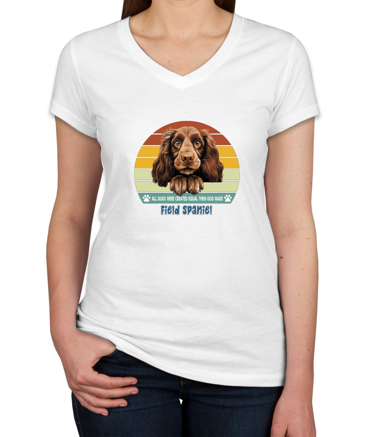 All Dogs Were Created Equal Field Spaniel Women's V Neck T-shirt