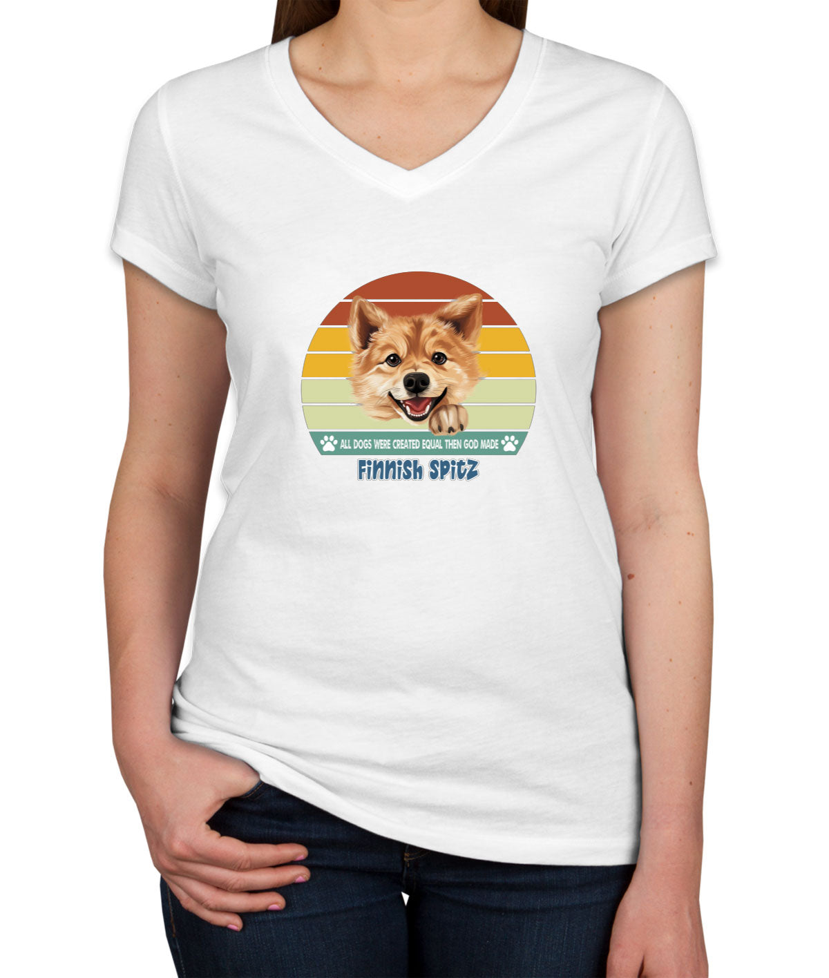 All Dogs Were Created Equal Finnish Spitz Women's V Neck T-shirt