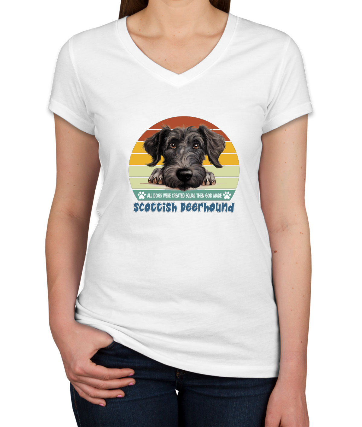 All Dogs Were Created Equal Scottish Deerhound Women's V Neck T-shirt