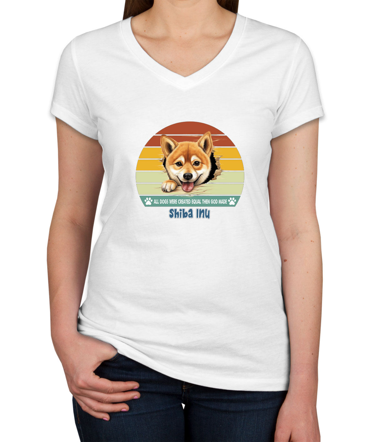 All Dogs Were Created Equal Shiba Inu Women's V Neck T-shirt