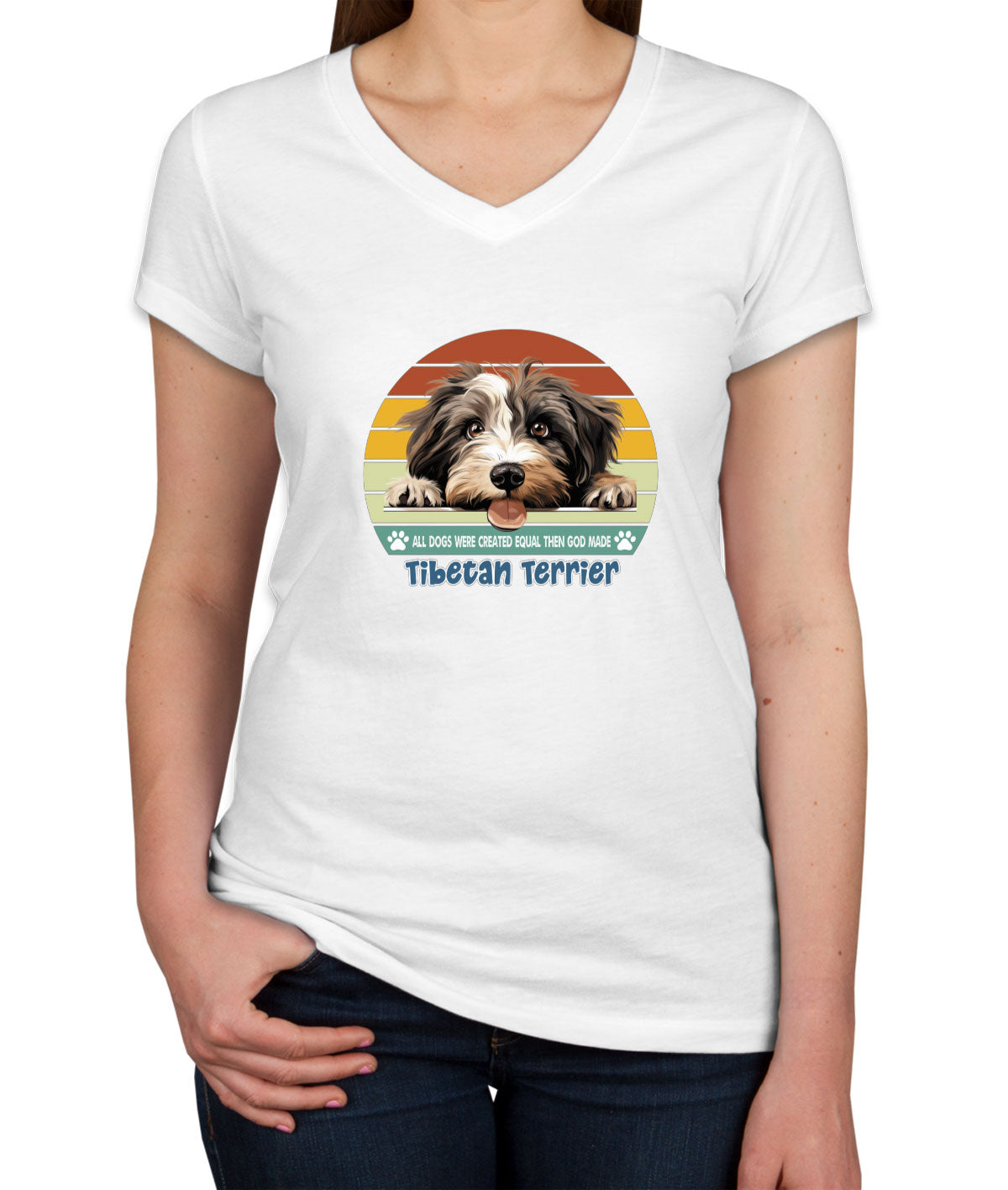 All Dogs Were Created Equal Tibetan Terrier Women's V Neck T-shirt