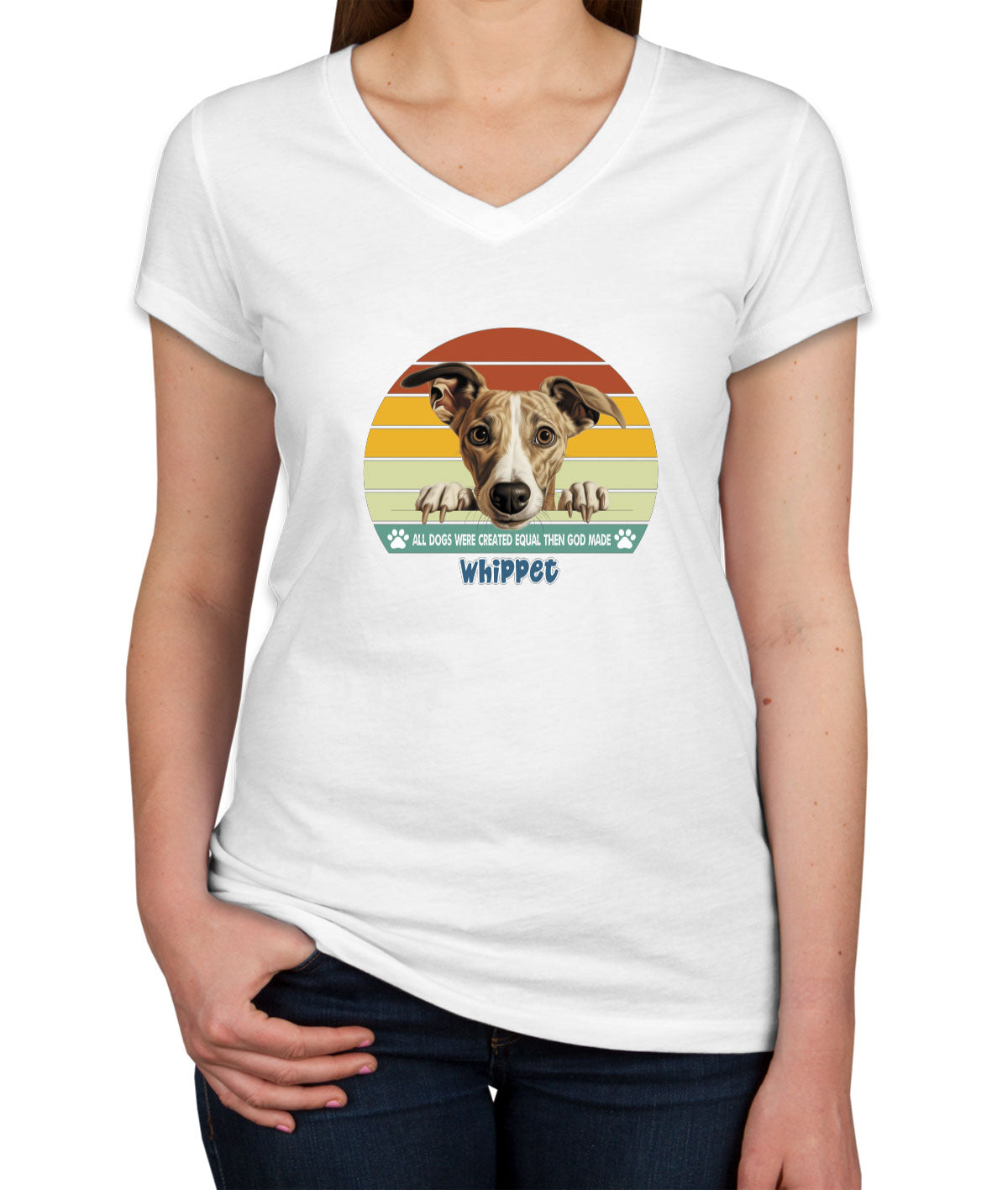 All Dogs Were Created Equal Whippet Women's V Neck T-shirt