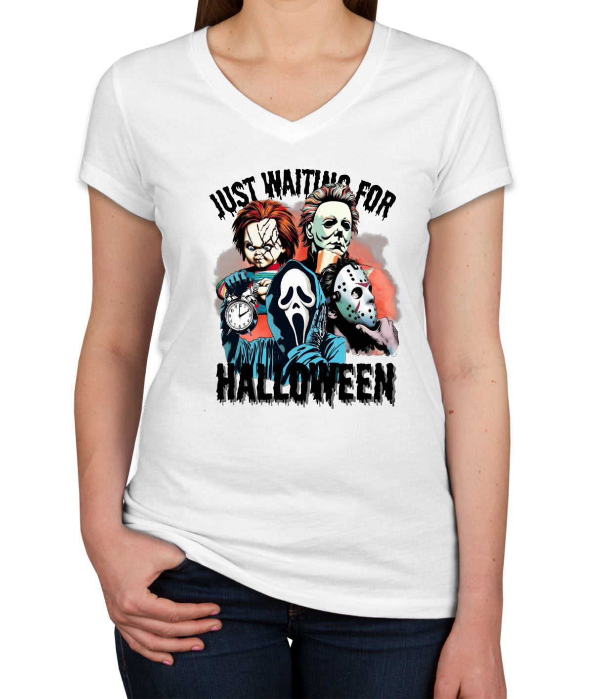 Just Waiting For Halloween Women's V Neck T-shirt