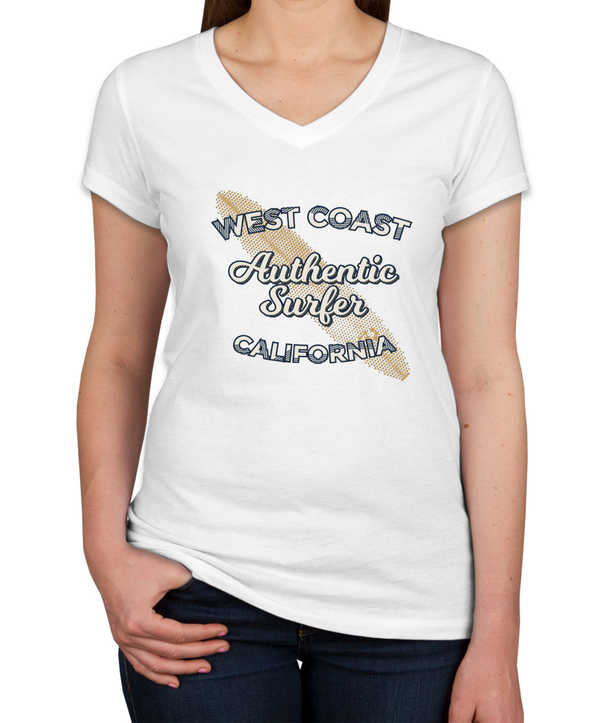 Authentic Surfer West Coast California Women's V Neck T-shirt