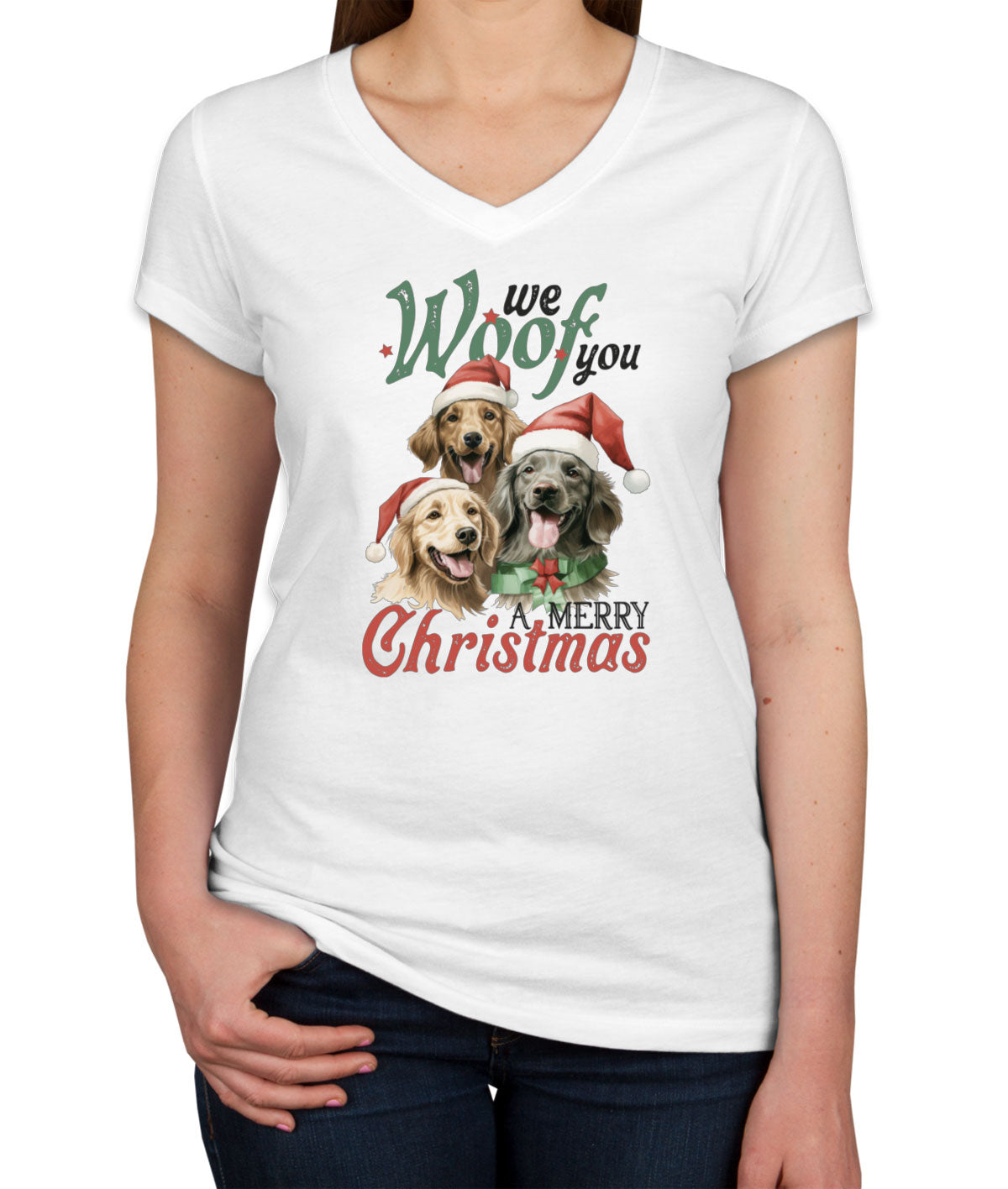 We Woof You A Merry Christmas Women's V Neck T-shirt