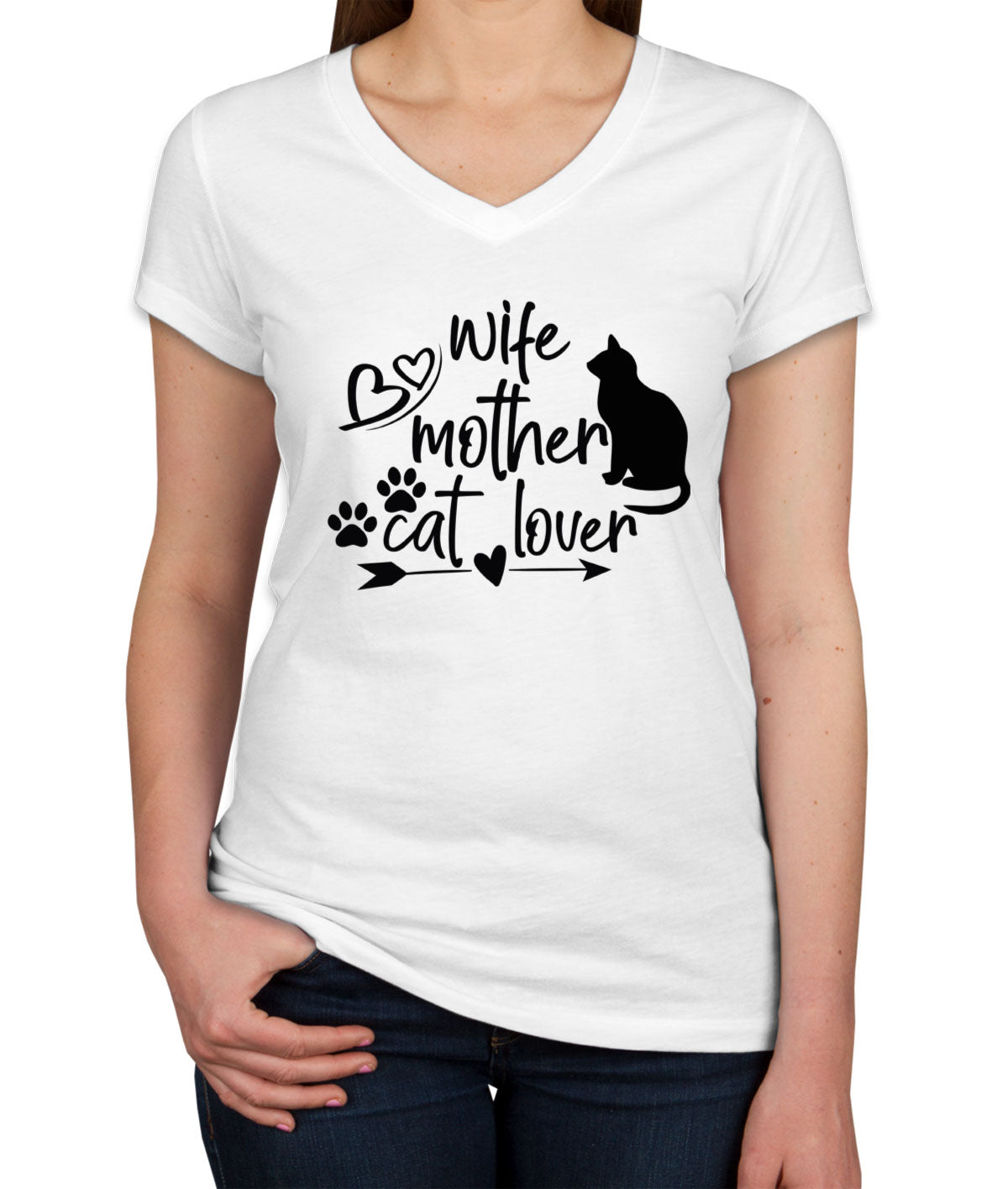 Wife Mother Cat Lover Mother's Day Women's V Neck T-shirt