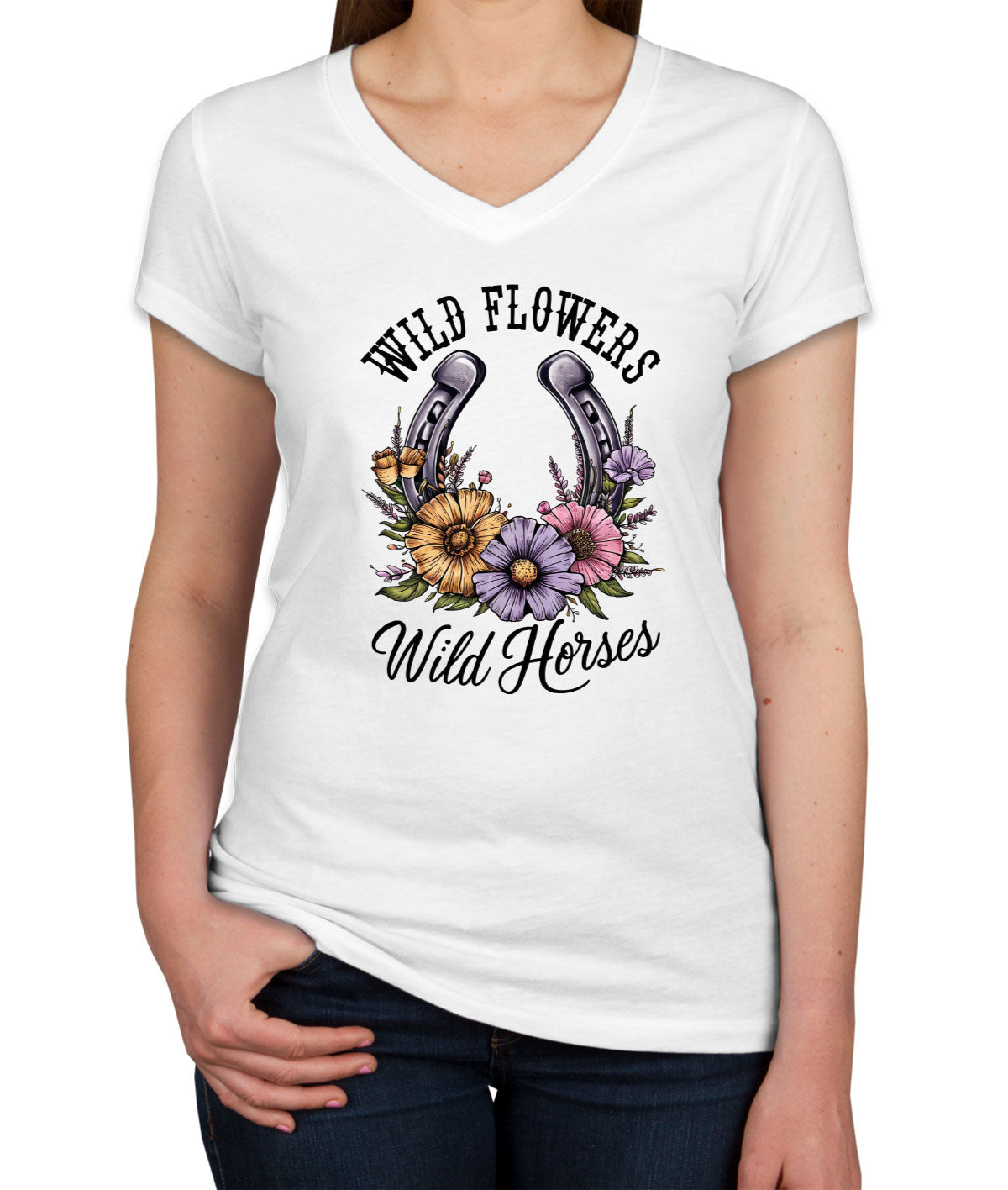 Wild Flowers Wild Horses Women's V Neck T-shirt