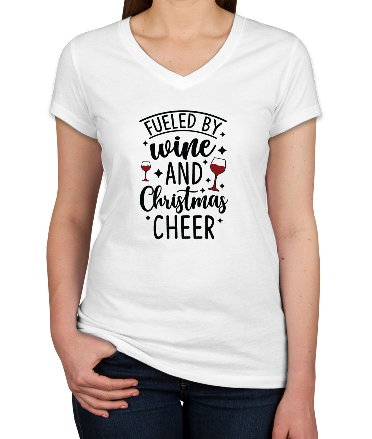 Fueled By Wine And Christmas Cheer Women's V Neck T-shirt