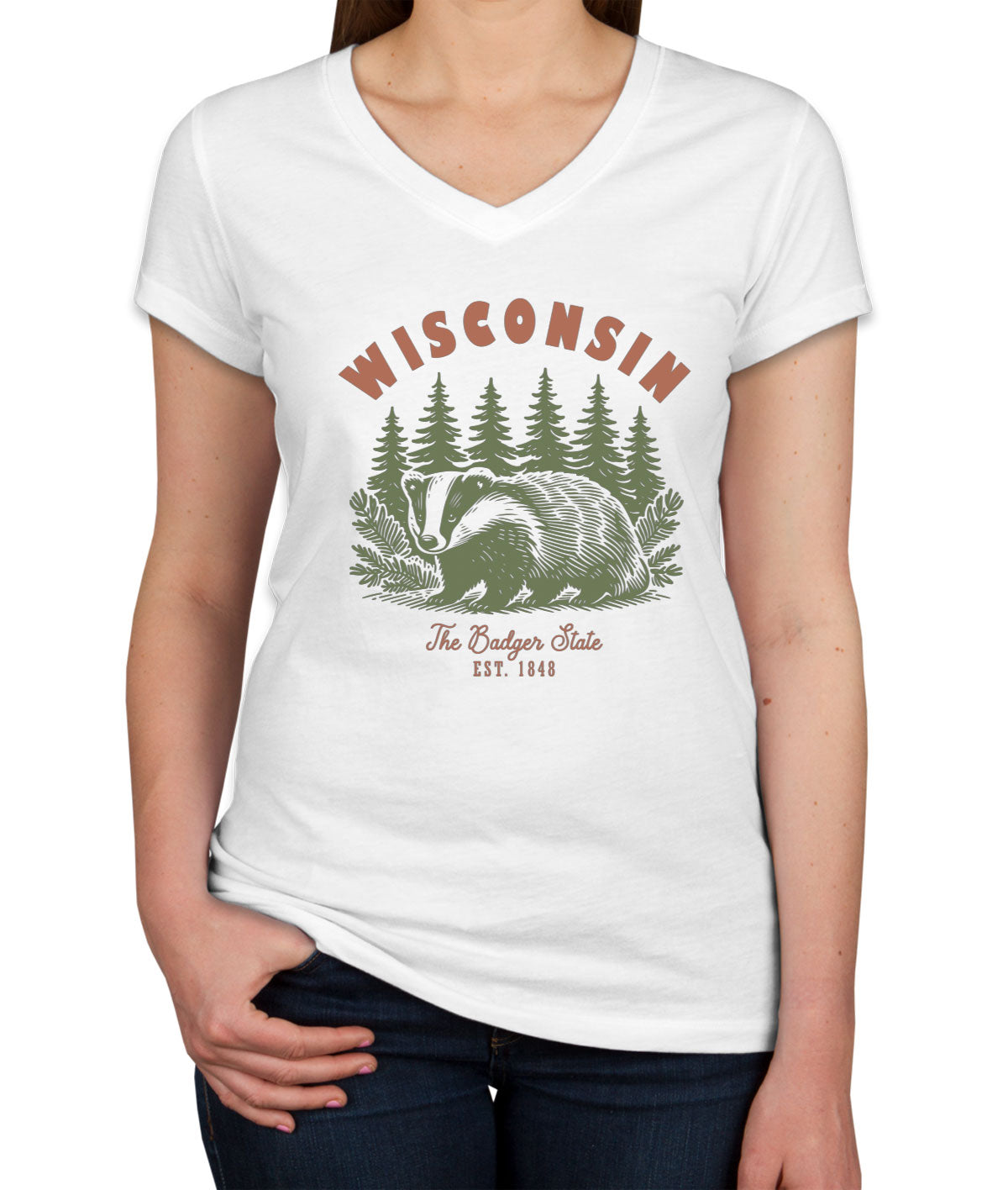 Wisconsin State Vintage Women's V Neck T-shirt