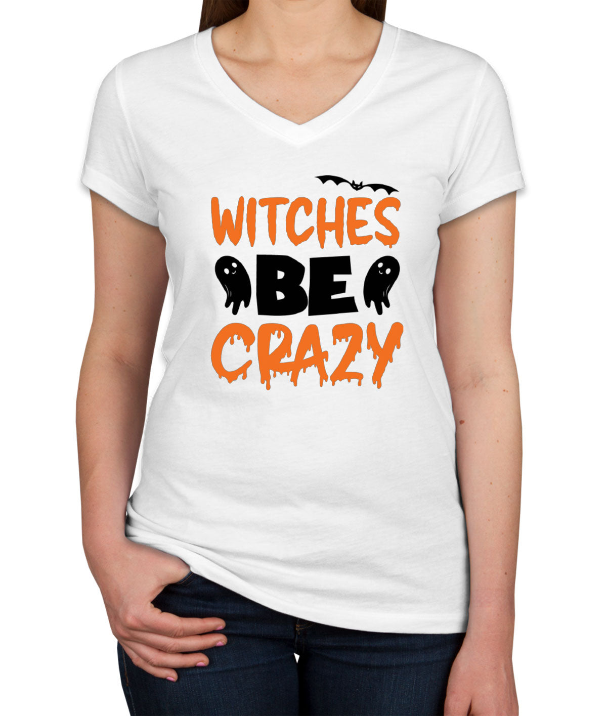 Witches Be Crazy Halloween Women's V Neck T-shirt