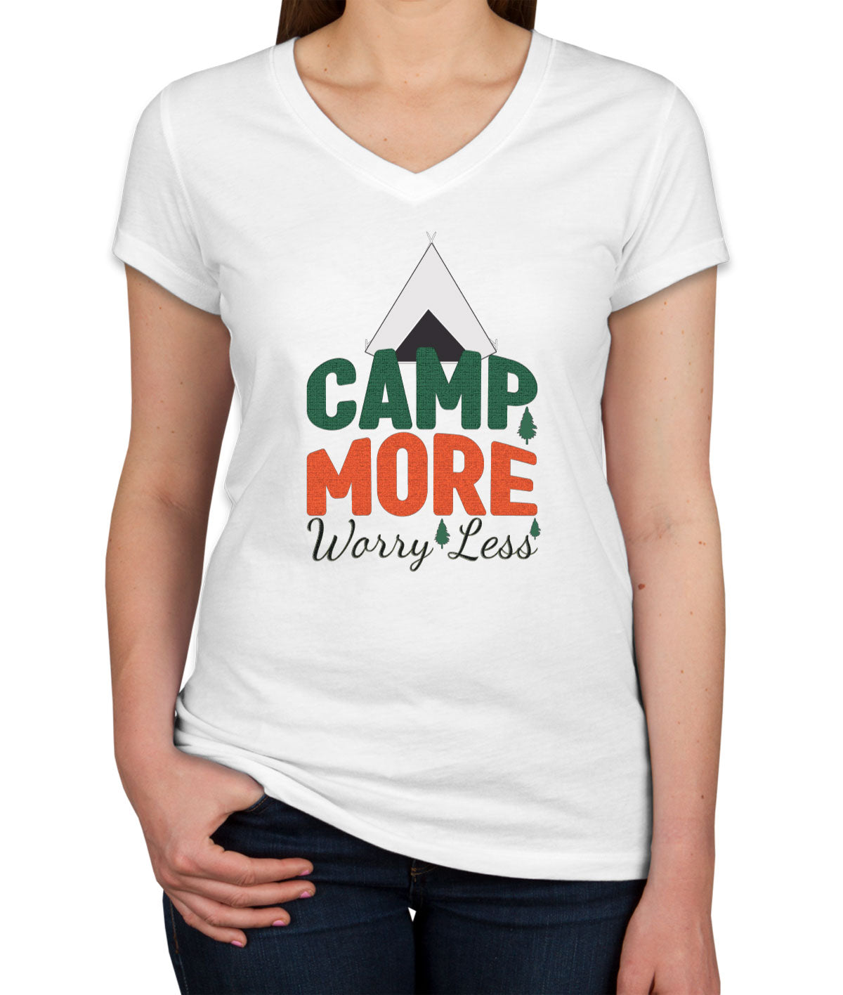 Camp More Worry Less Women's V Neck T-shirt