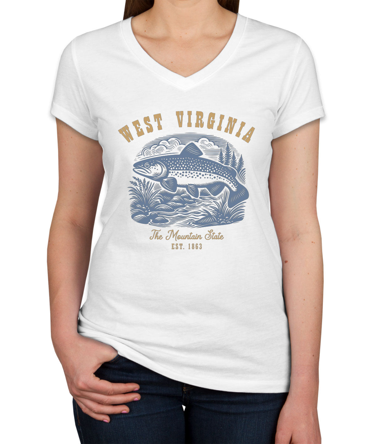 West Virginia State Vintage Women's V Neck T-shirt
