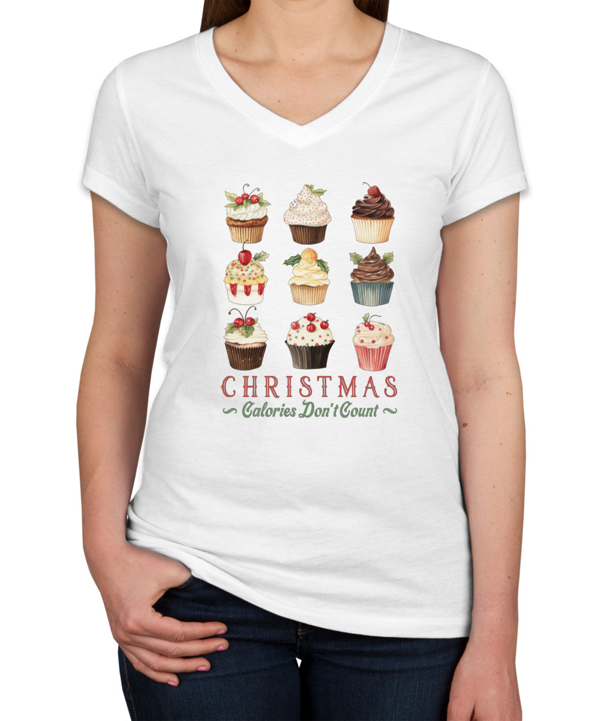 Christmas Calories Don't Count Women's V Neck T-shirt