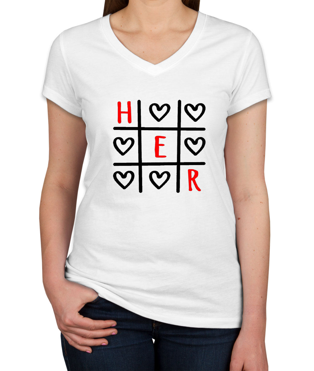 Tic Tac XO Her Valentine's Day Matching Women's V Neck T-shirt