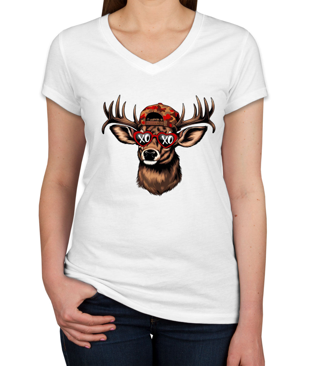 XOXO Deer Hunting Women's V Neck T-shirt