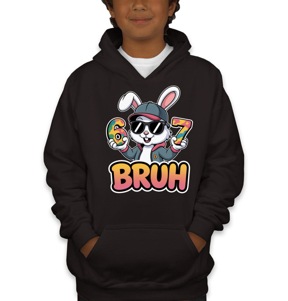 Six Seven Sixty Seven Bruh Bunny Easter Youth Hoodie