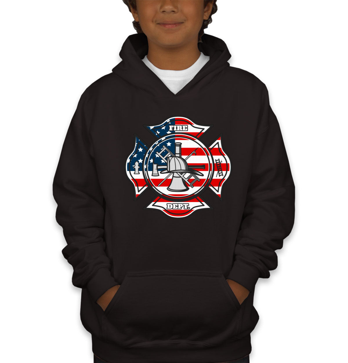 Fire Department American Flag Pattern Youth Hoodie