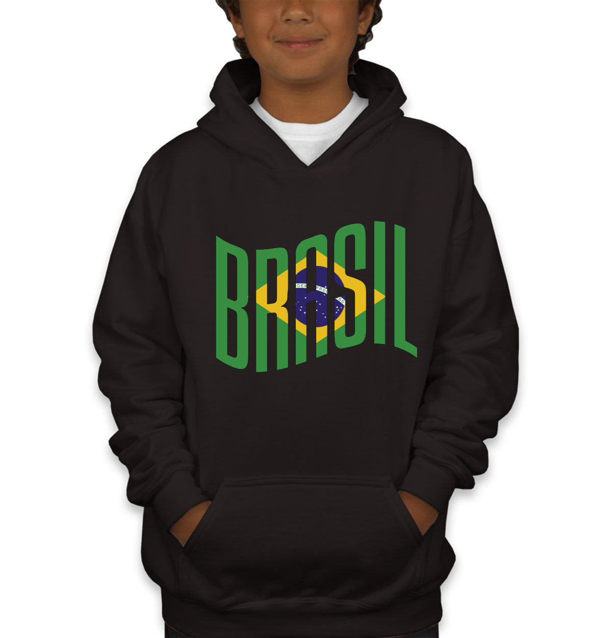 Brasil Typography With Brazil Flag Youth Hoodie