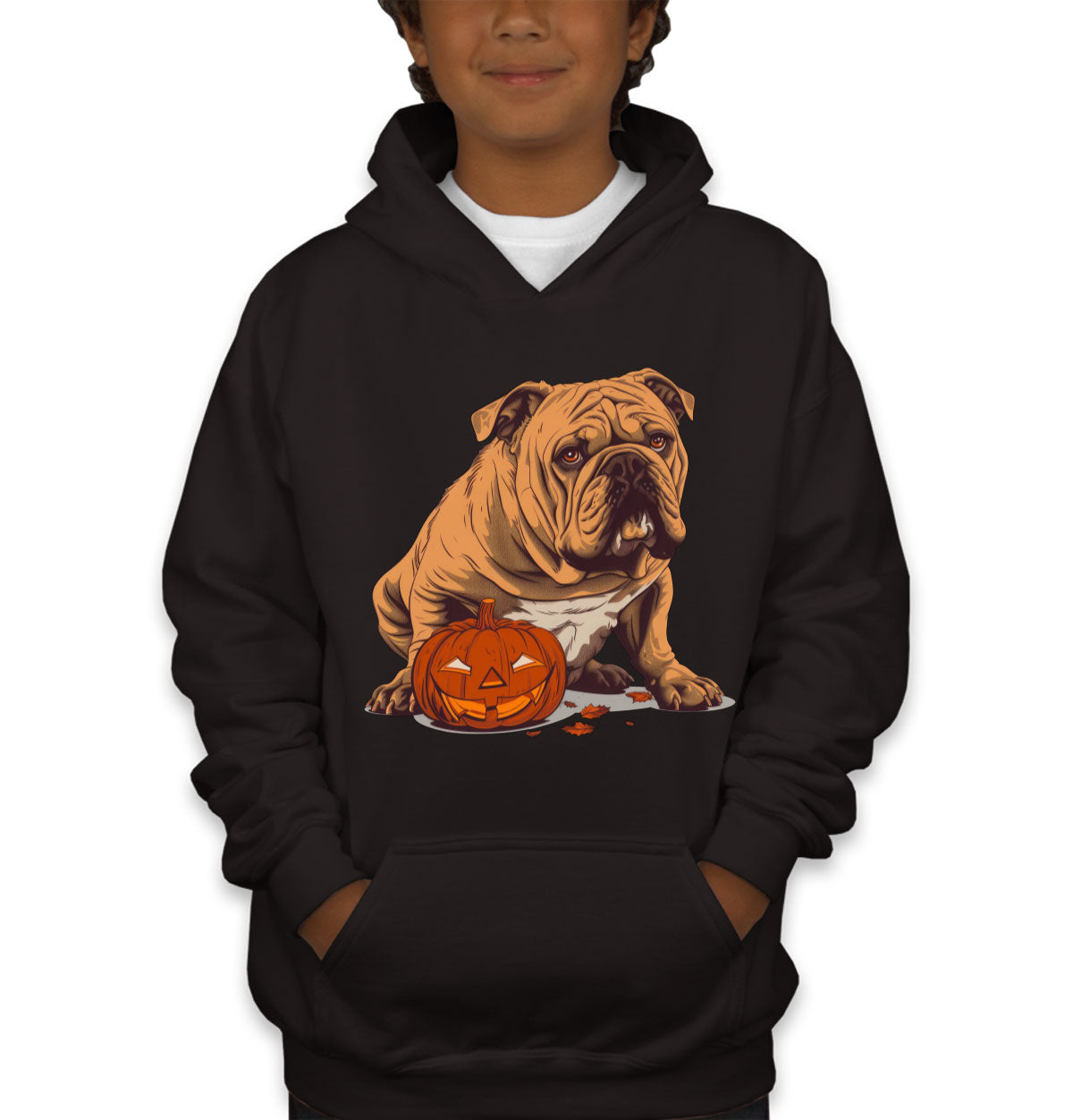 Bulldog With Halloween Pumpkin Youth Hoodie