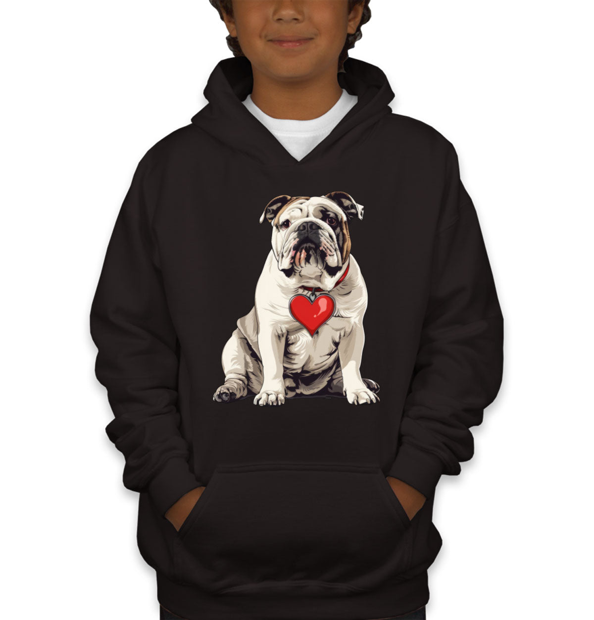 Bulldog With Heart Youth Hoodie