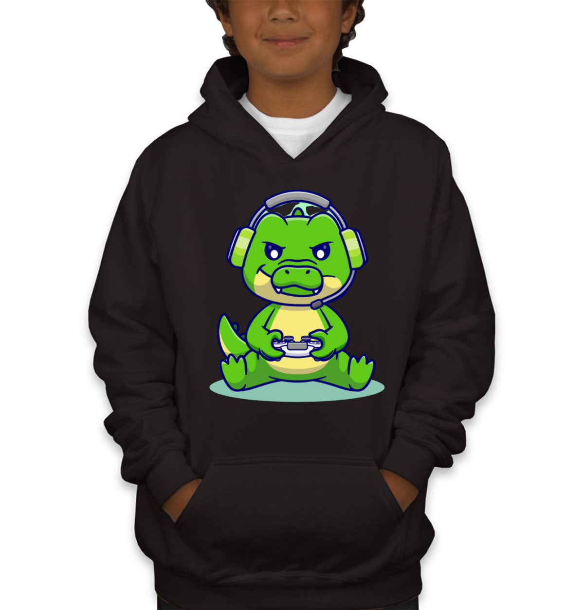 Cute Crocodile Playing Video Game Youth Hoodie