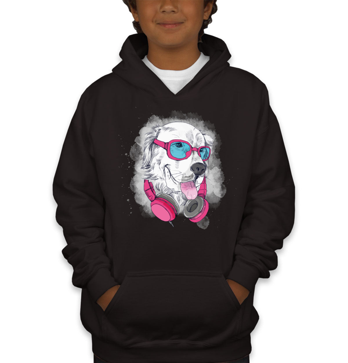 Cool Dog With Headphone Youth Hoodie