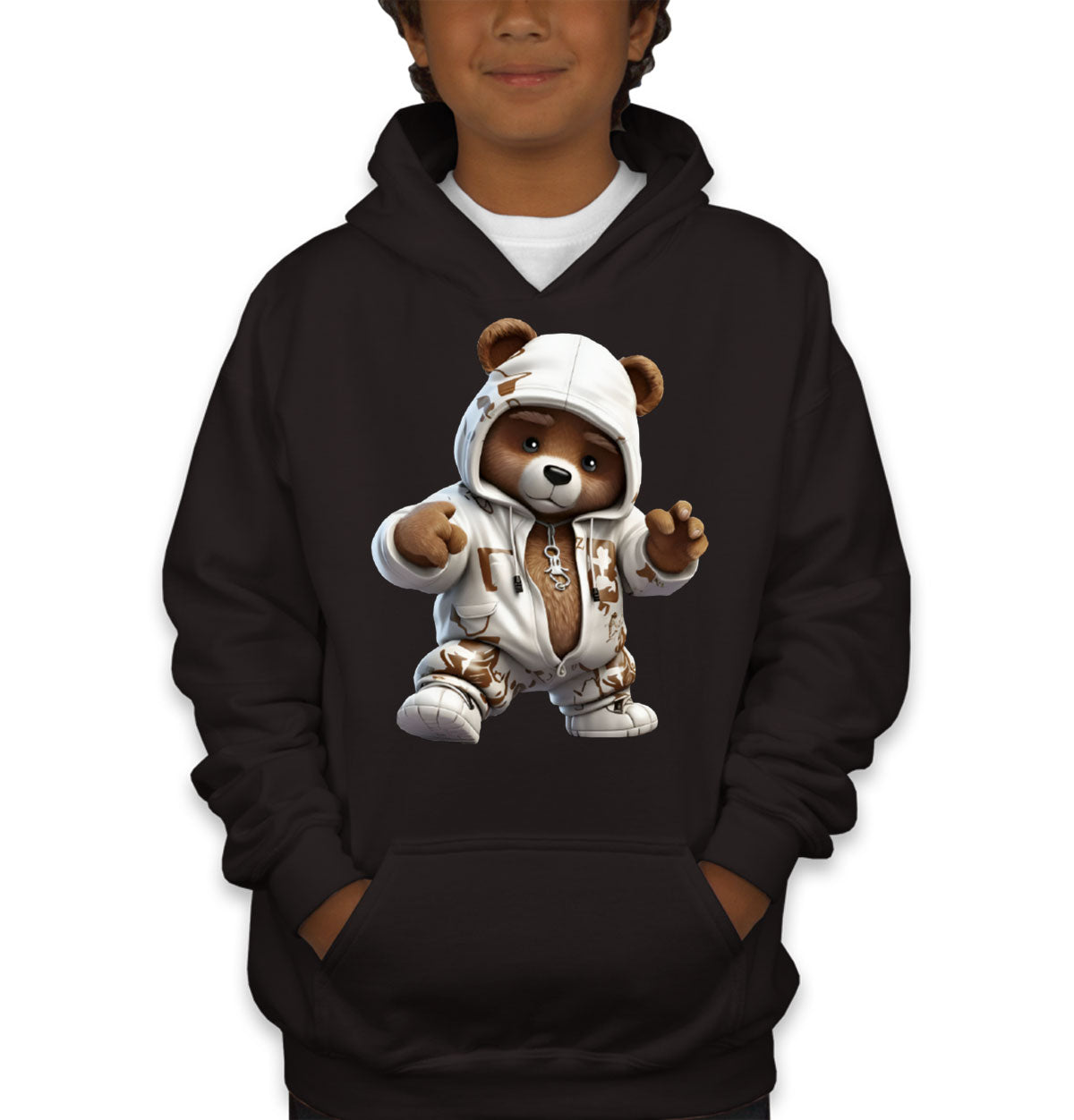 Teddy Bear Wearing Streetwear Youth Hoodie