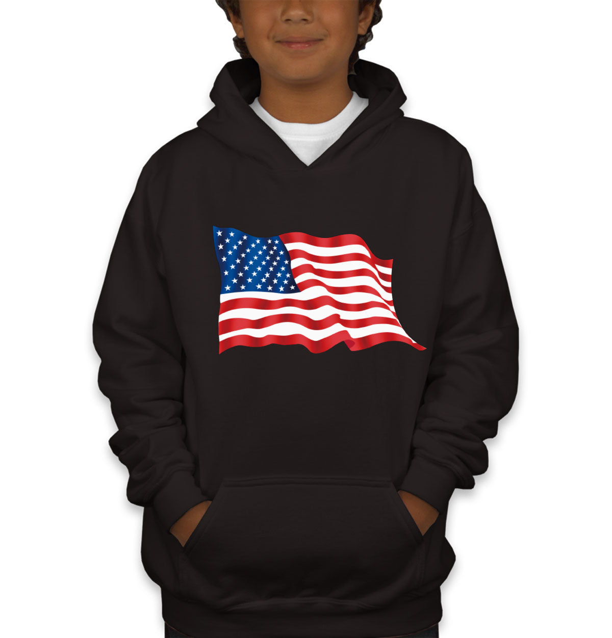 Waving American Flag Patriotic Youth Hoodie