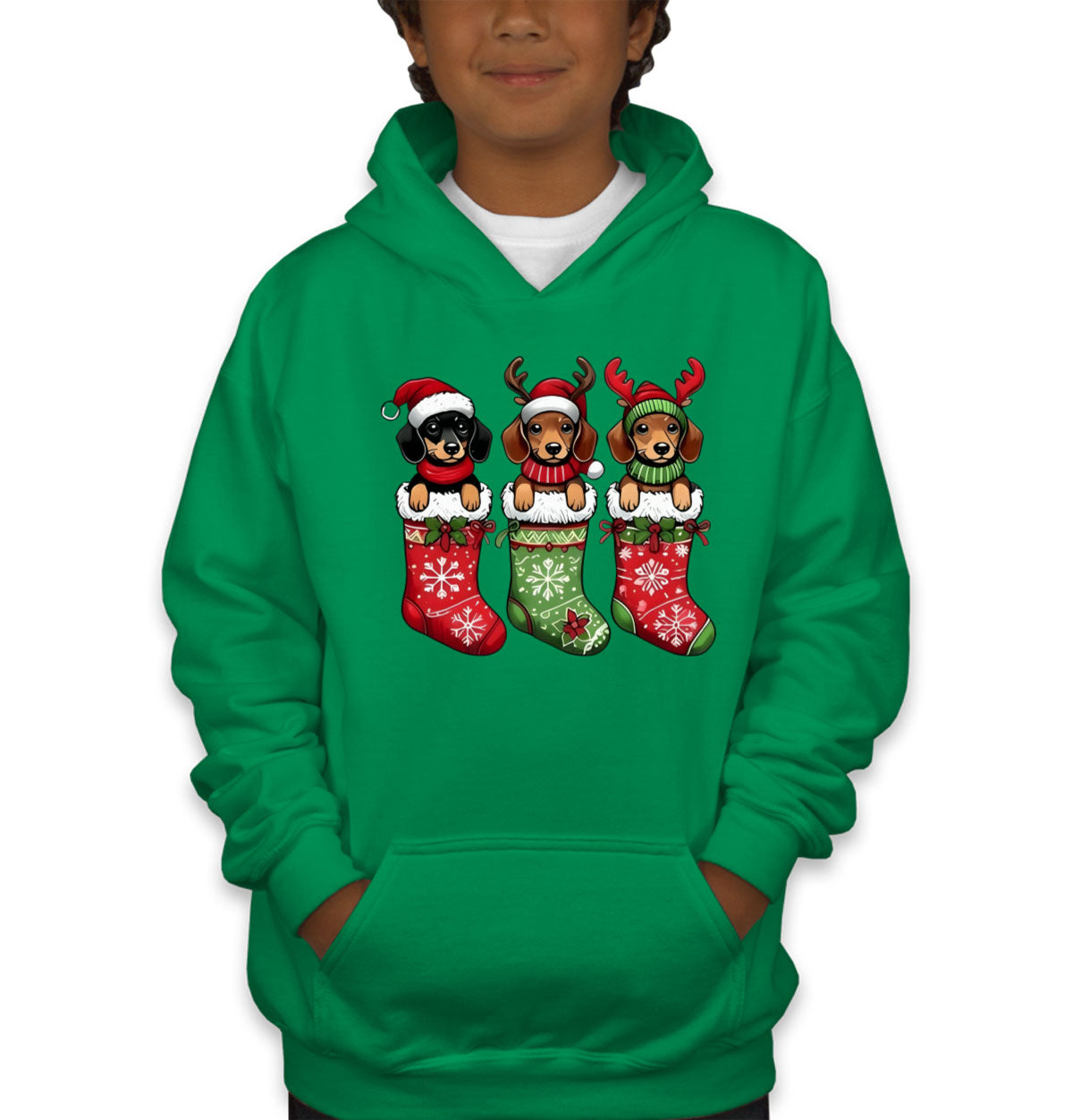 Dogs In Christmas Stockings Youth Hoodie