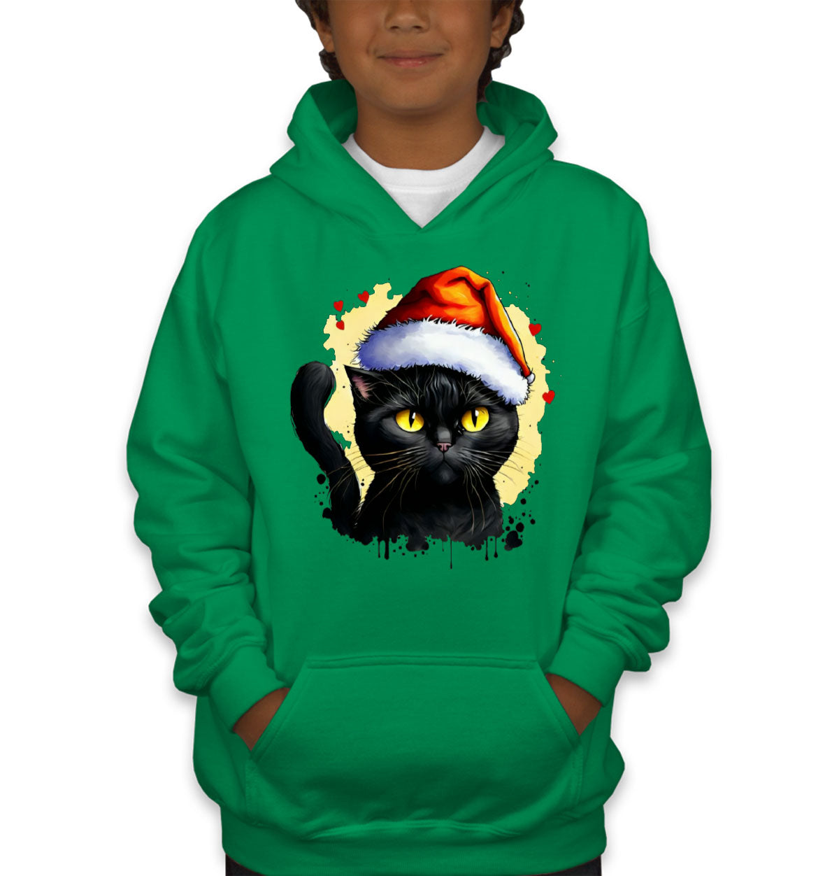 Santa Black Cat Youth Hoodie